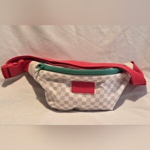 Checkered Benefit Belt Bag with Pink and Green Accents